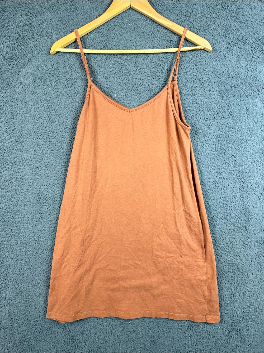 Coyuchi Organic Cotton Slip Dress XS Terracotta Orange V-Neck Adjustable Straps